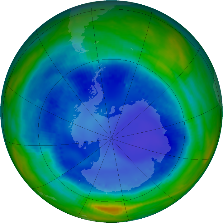 Antarctic ozone map for 14 August 2000